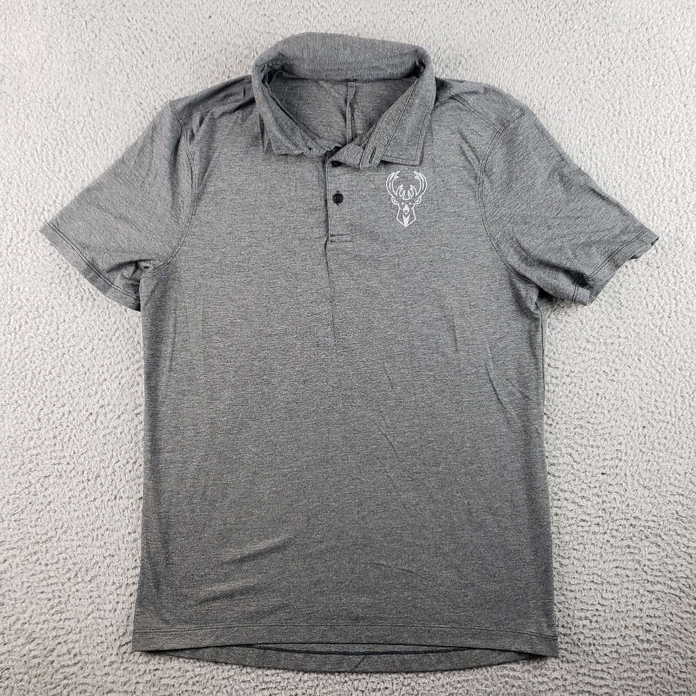 Lululemon Polo Shirt Mens M Gray Milwaukee Bucks Basketball NBA Athleisure Gym‎